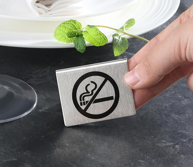 New Star Foodservice Stainless Steel Table Tent Sign (Silver (No Smoking), 2"x 1.5" (Set of 2))