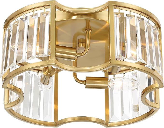 Possini Euro Design Gillian Modern Glam Ceiling Light Semi Flush-Mount Fixture 15" Warm Soft Gold 4-Light Crystal Rods Shade for Bedroom Kitchen Living Family Room Hallway Dining Bathroom House