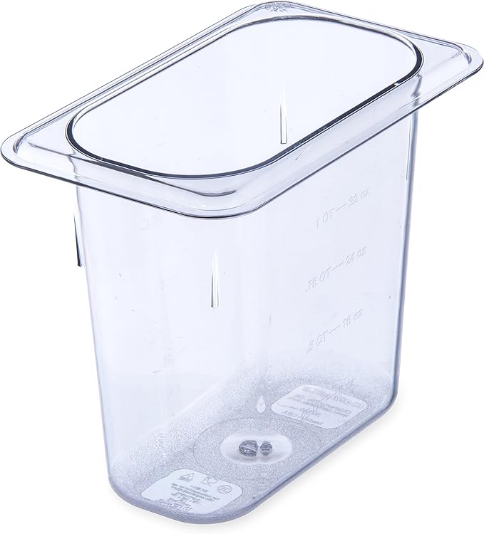 Carlisle FoodService Products Storplus Food Storage Container, Food Pan with Spoonable Corners for Catering, Buffets, Restaurants, Polycarbonate (Pc), 1/9 Size 6 Inches Deep, Clear