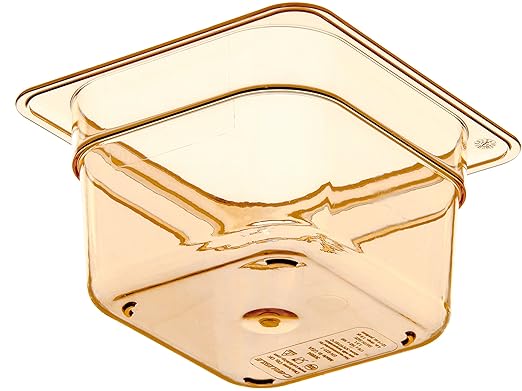 Carlisle FoodService Products StorPlus High-Heat 1/6-Size Food Pan, 4 Deep Food Storage Container with 1.7 Quart Capacity, High Heat Plastic, 1/6 Size, Amber, (Pack of 6)