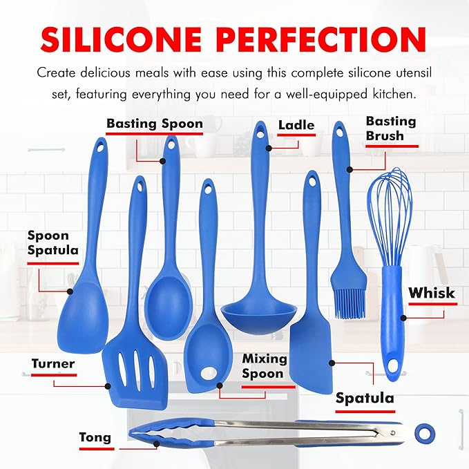 Chef Craft 9 Piece Silicone Kitchen Tool and Utensil Set, Blue