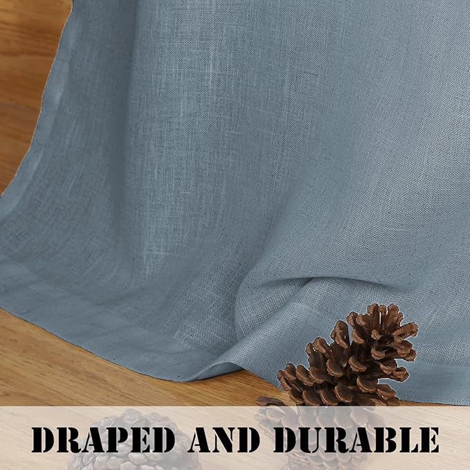 H.VERSAILTEX Light Filtering Linen Textured Curtains for Living Room Window Treatment Natural & Durable Privacy Added Draperies/Drapes/Panels/Treatment, Rod Pocket (2 Pack, 52 by 54 Inch, Stone Blue)