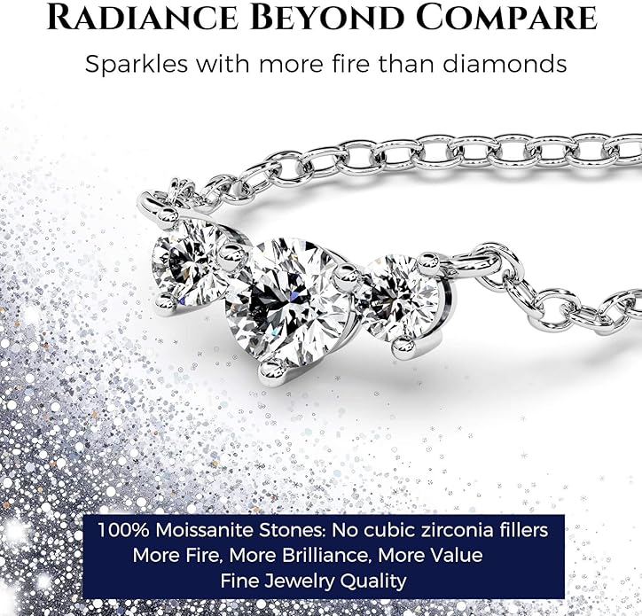 Moissanite Necklace for Women Three-Stone I Love You Jewelry Pendant Sterling Silver Lab Created Gem for Her Gift for Wedding Anniversary Birthday to My Wife Daughter Girlfriend Mom