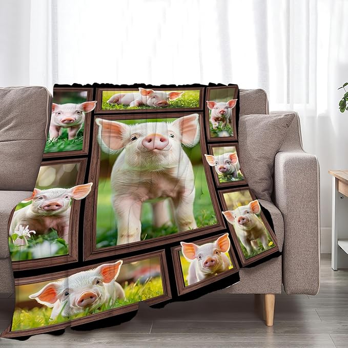 Pig Blanket Pig Gifts for Lovers Throw Blanket Stuff Cozy Plush Fleece Flannel Animal Blankets for Girls Boys Women Men 80"X60"