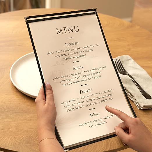Ilyapa 30 Pack of Menu Covers 11 X 17 - Single Page, 2 View, Restaurant Menu Covers, Double Stitched Sleeves 11x17 Clear Plastic Sleeves
