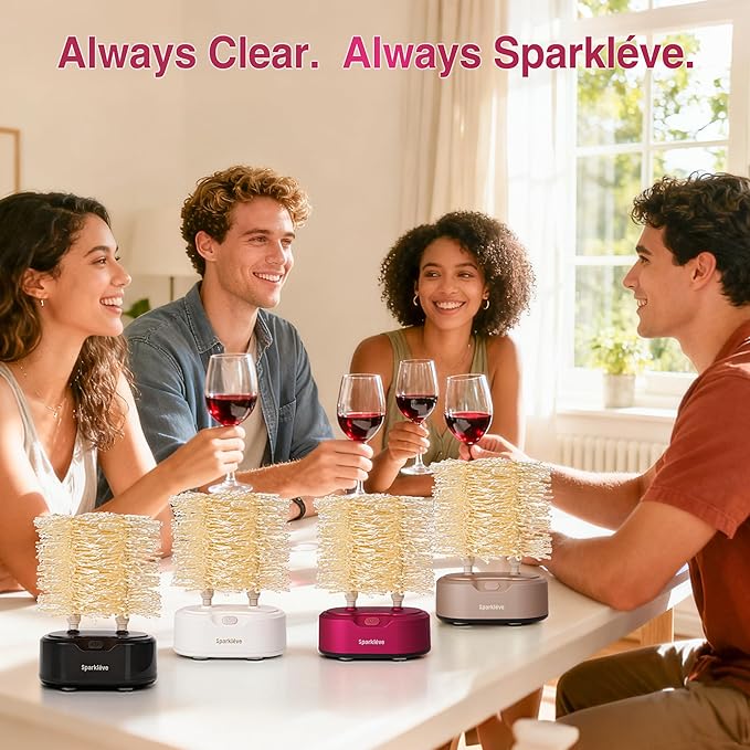 Home Glassware Polisher, World's First Affordable Spinning Glass Polisher, 600 RPM Dries, Polishes, All Glasses, Wine, Bar, Drinking, Wet/Dry, For Sparkling Glassware, Black, Classic Matte