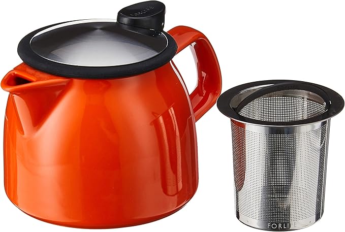 FORLIFE Bell Ceramic Teapot with Basket Infuser, 16-Ounce/470ml, Carrot