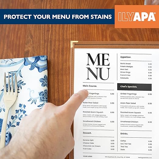 Ilyapa Saddle Brown 30 Pack of Menu Covers 8.5 x 11 Inch - Single Page, 2 View Restaurant Menu Covers, Double Stitched Sleeves, Vegan Faux Leather