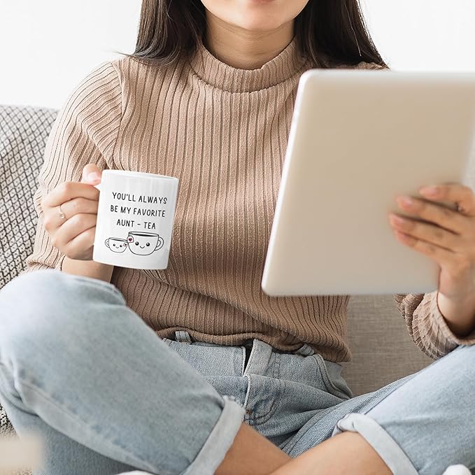 Christmas Gifts For Aunt, Auntie My Favorite Aunt-tea Cup, Funny Best Aunty Mug 11oz - Perfect Birthday, Christmas For Auntie From Niece, Nephew