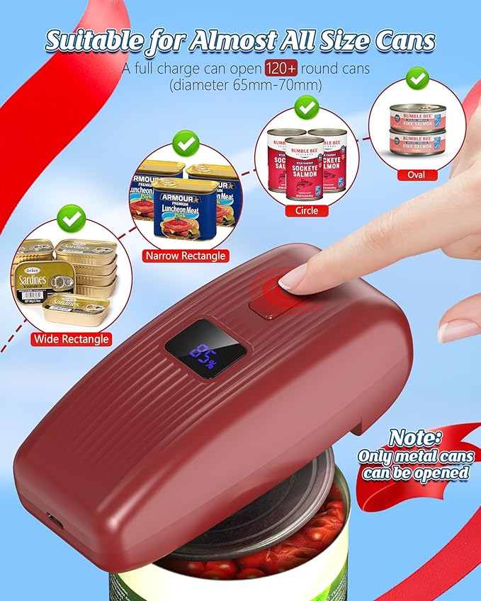 HuiJuKeJi Automatic Electric Can Opener, One-Touch Rechargeable LED Can Opener Electric for Smooth Edge Safe Opening, Fits All Cans, Hands-Free Operation, Ideal for Seniors Arthritis Kitchen Gadget