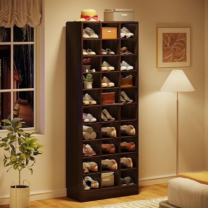Tribesigns 10-Tier Shoe Storage Cabinet, Espresso Wooden Shoe Rack with 30 Cubbies, Freestanding Tall Entryway Shoe Organizer for Closet, Entryway, Living Room
