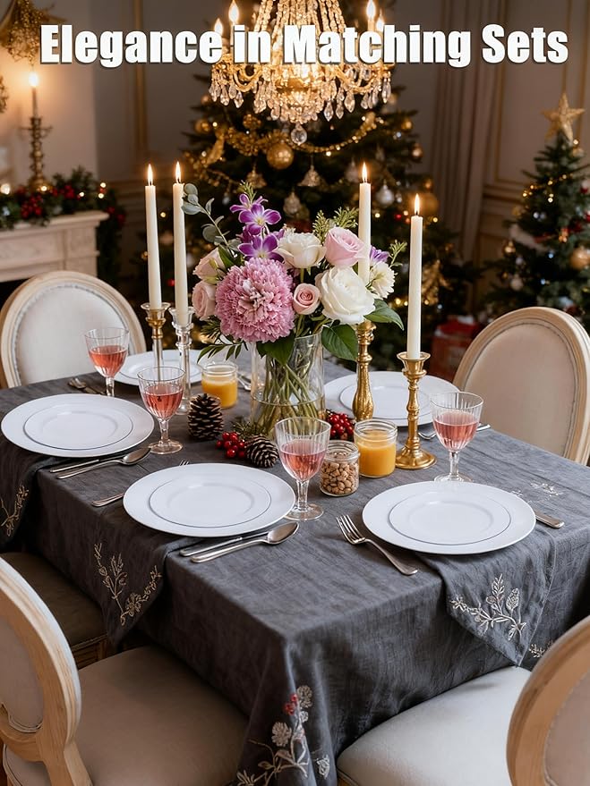 WDF 200pcs White Plastic Plates Disposable - Heavy Duty Plastic Plates for Party - Include 100 x 10 Dinner Plate and 100 x 7 Dessert/Cake Plate - Ideal for Weddings/Parties/Events