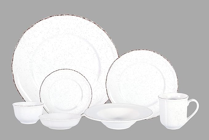 56pc Dinnerware Set, Plate and Bowl Set, Stoneware Dishes Set for 8, Microwave and Dishwahser Safe, Scratch Resistant, French Countryside Speckled Antique White