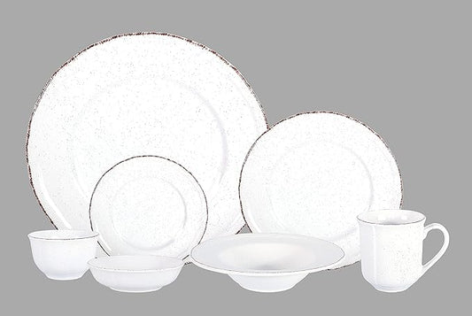 56pc Dinnerware Set, Plate and Bowl Set, Stoneware Dishes Set for 8, Microwave and Dishwahser Safe, Scratch Resistant, French Countryside Speckled Antique White