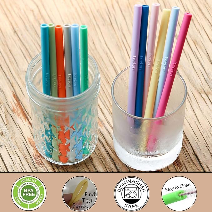 Short Reusable Silicone Straws for Kids Toddler Baby Drinking, Cocktail Glass, Wine Tumbler, Coffee Mugs, Take and Toss Straw Cup, Small Kids Cups, 8 OZ Mason Jar-BPA Free Flexible 5.5" 14 Pack