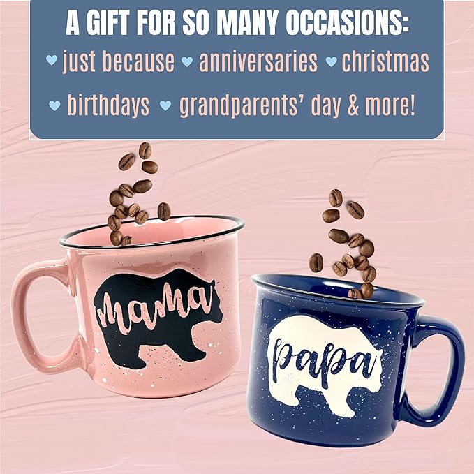 Mama Bear & Papa Bear Coffee Mug Gift Set - Cute, Large Coffee Cup Sets for Parents, Couples, Grandparents - Unique Fun Gifts for Him, Her, Birthday, Anniversary, Mother's Day, Father's Day, Christmas