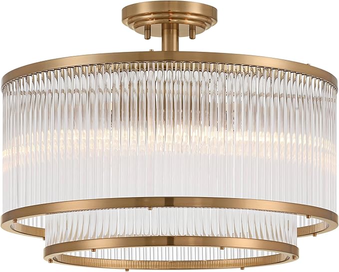 Possini Euro Design Warren 16 1/4" Modern Semi Flush-Mount Ceiling Light Fixture Kitchen Foyer Hallway Drum Round 5-Light Bronze Finish Crystal Bedroom Bathroom Entryway Living Room Indoor Small