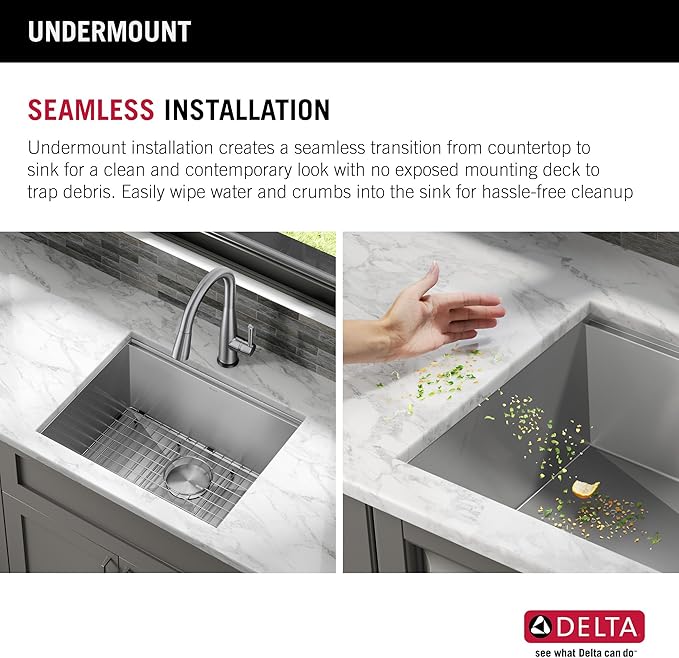 DELTA FAUCET Rivet 23-inch Workstation Kitchen Sink Undermount 16 Gauge Stainless Steel Single Bowl with WorkFlow Ledge and Kit of 5 Accessories, 95B9031-23S-SS