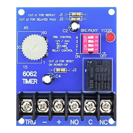6062 Multi-Function Timer (Compatible with altronix 6062 Multi Function Timer), 12/24VDC Selectable, 1 Sec to 60 Min Adjustable Timing for Access Control and Timed Operations