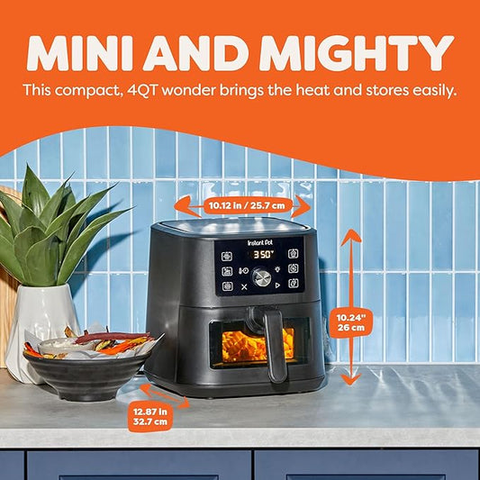 Instant Pot 4Qt VORTEX 6-in-1 Mini Air Fryer, Custom Program Options, Air Fry, Broil, Roast, Dehydrate, Bake, Reheat, Black, 4 Quarts