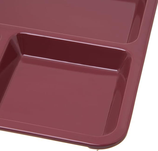 Carlisle FoodService Products Right Hand 4-Compartment Cafeteria / Fast Food Tray, 8.5" x 11", Dark Cranberry