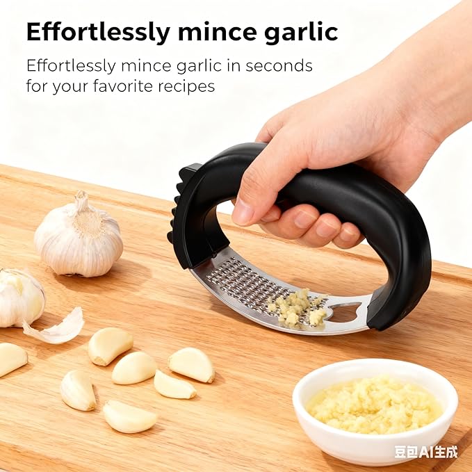Stainless Steel Garlic Press Rocker, Portable Kitchen Essential, Ergonomic Handle Design, Easy Mincing Crusher, Dishwasher Safe Fresh Garlic Tool