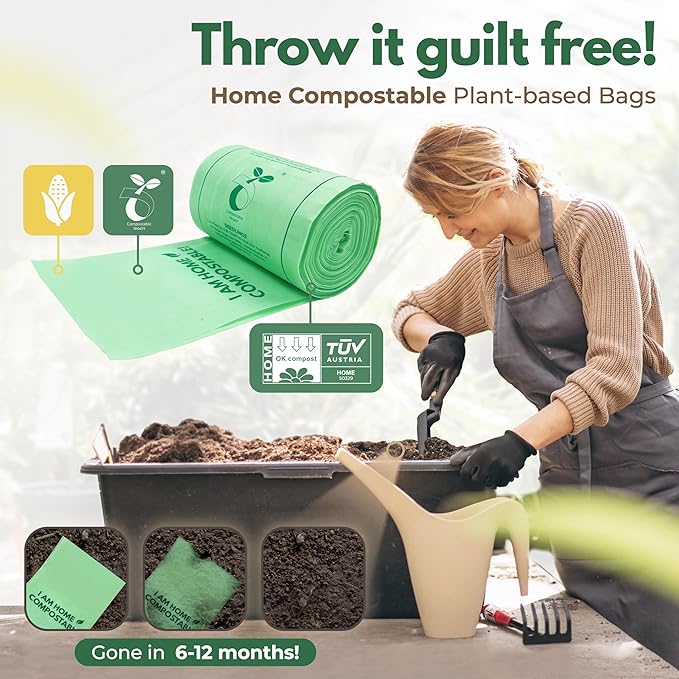50 Small Compost Bags for Countertop Bin 1.6 Gal - Cornstarch Compost Trash Bags - Leakproof & Tear Resistant Compostable Bags for Kitchen Compost Bin - OK Compost Home & Seedlings Certified