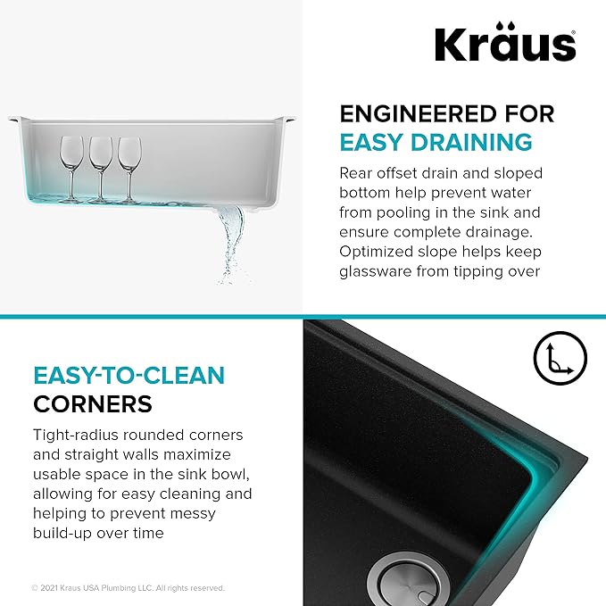 KRAUS Bellucci Workstation 32 in. Undermount Granite Composite Single Bowl Kitchen Sink in Metallic Black with Accessories with WasteGuard™ Continuous Feed Garbage Disposal, KGUW2-33MB-100-75MB
