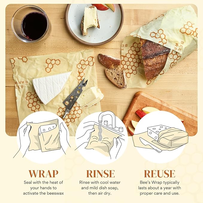 Bee's Wrap Beeswax Wraps for Food - Cut to Size 14x52" Wax Paper Roll - Made in USA Reusable Waxed Paper & Bowl Covers - Organic & Eco-Friendly Alternative to Aluminum Foil & Plastic Wrap, Honeycomb