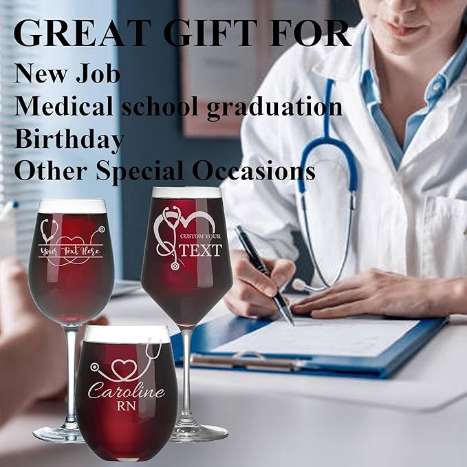 Custom Engraved Wine Glass - Personalized Nurse Gifts, Graduation Gift for Nurses Week Retirement Graduation Appreciation Present for School Nursing Student RN Practitioner (Wine, Nurse)