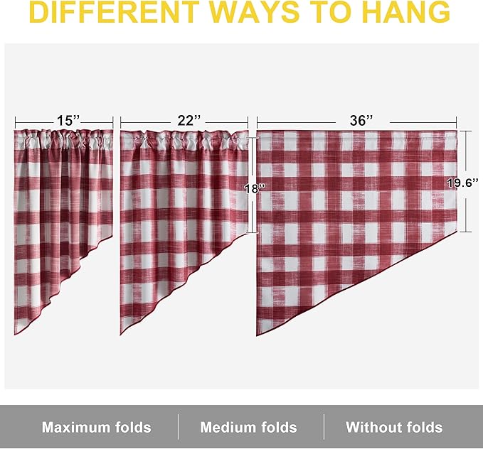 NICETOWN Swag Kitchen Curtains for Christmas Decor,Rod Pocket Short Window Curtains for Living Room, Room Darkening Small Shade for Bedroom (Red & White, 1 Pair, 36" x 36")