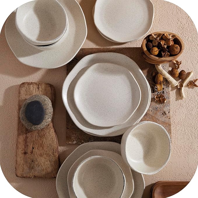 Corona Dinnerware Set 12– piece, Plates and Bowls Set, Ceramic Sets for 4, Microwave and Dishwasher Safe, Orion Reactive Glaze