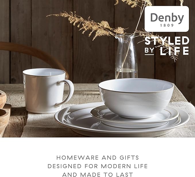 Denby Natural Canvas Dinner Set For 4-12 Piece Dinnerware Set, One size, White Neutral - Dishwasher Microwave Oven Safe - Scratch Chip Resistant