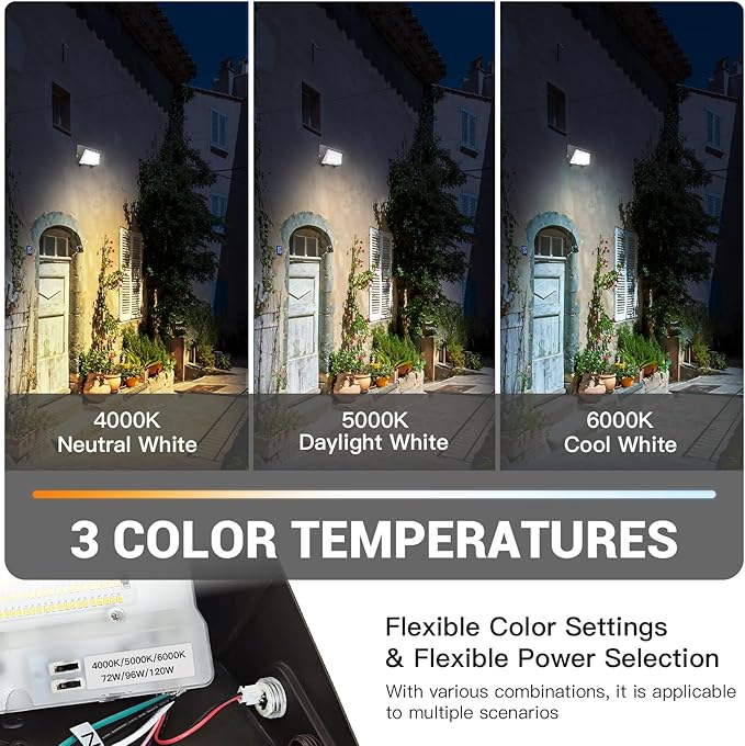 JTT LED Wall Pack Light with Dusk-to-Dawn Sensor 120W/96W/72W Selectable[Eqv.900W HPS/HID],18000LM 6000K/5000K/4000K Daylight WallPack Lights Outdoor LED for Parking Lot,Warehouse,House,Yard-2pack