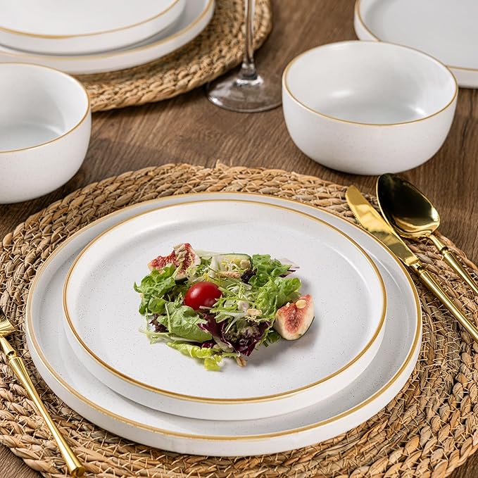 AmorArc Stoneware Dinnerware Sets for 8,Reactive Ceramic Plates and Bowls Set,Highly Chip and Crack Resistant | Dishwasher & Microwave Safe | Round Dishes Set Service for 8 (24pc)