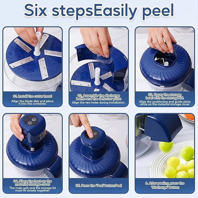 Electric Grape Peeler Machine, Automatic Multi-Functional Garlic Peeler Machine for Fruit, Tomato, Cherry, Potato, and Vegetables Efficient Kitchen Gadgets with Large Capacity Container, Blue