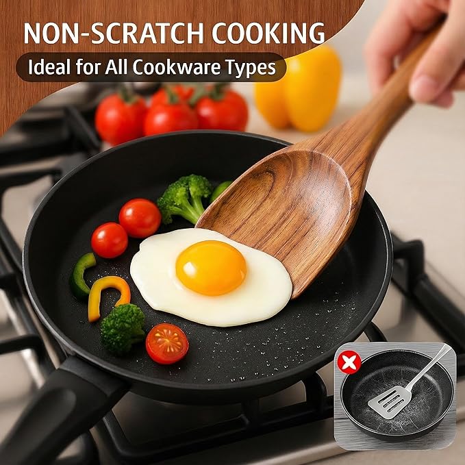 6-Piece Teak Wooden Cooking Utensil Set – Spoons & Spatulas for Nonstick Cookware, Eco-Friendly Kitchen Tools, Gift-Ready & Durable