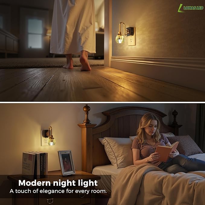 L LOHAS LED Night Lights Plug into Wall, 3000K Soft White LED, Floral Night Lights with Dusk to Dawn Sensor, 0-100lm Adjustable Brightness, for Hallway Bedroom Stairway