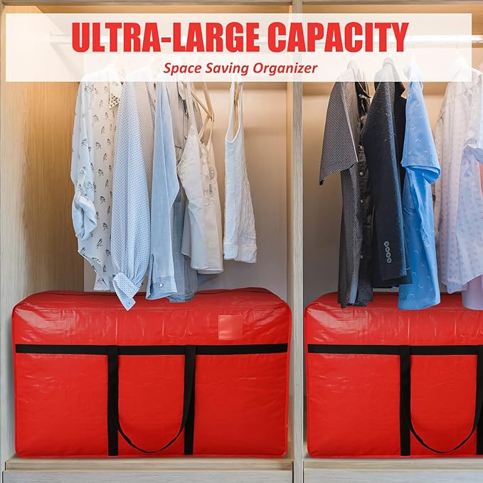 4 Pcs 96 Gallon Large Moving Bags with Zipper and Handles Foldable Storage Duffle Bags Heavy Duty Extra Large Totes for College Dorm Travel Clothes Blankets Bedding Moving (Red)