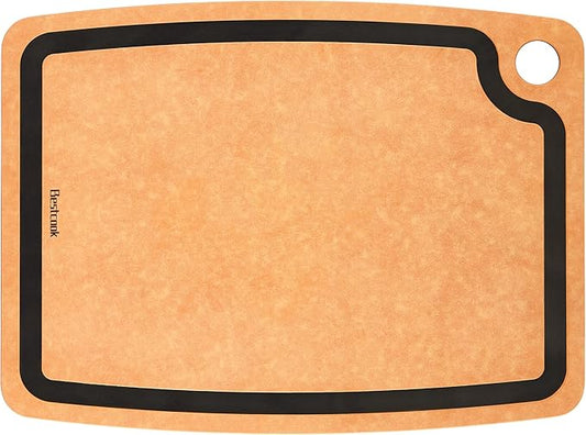 Cutting Board for Kitchen, 17.3x12.8Inch Wood Fiber Composite Cutting Board with Juice Groove and Non-slip Feet, Dishwasher Safe, Knife-Friendly Chopping Board for Meat, Bread, Fruit, Wooden/Black