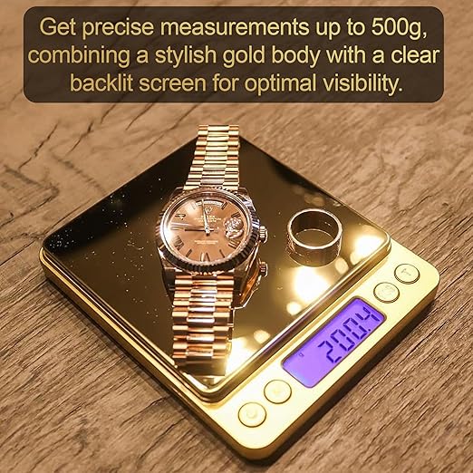Street Kingz Gold Digital Jewelry Scale - 500g High Precision Food Scale with Multi-Unit Conversion & Piece Counting - Portable Small Digital Scale, Includes 2 Weighing Bowls
