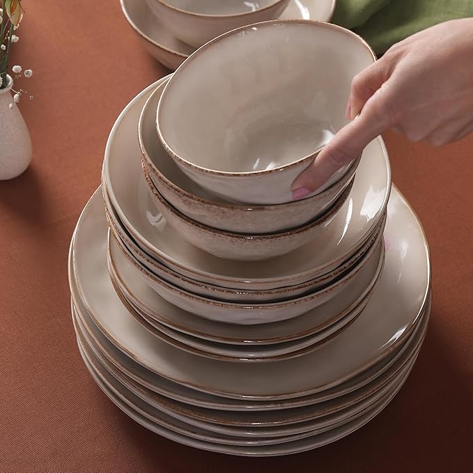 Karaca Aria Reactive Tableware Set for 6 People, 24 Pieces, Beige, Dining Tableware, Unique in The Foreground, Natural Colours, Cleanable and Durable