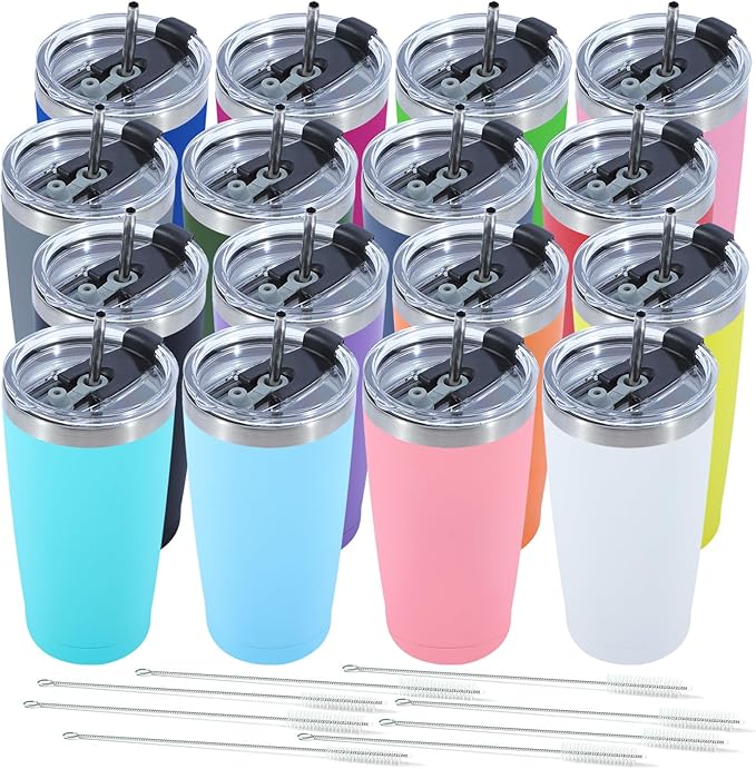 Dongni 20oz Tumbler Bulk Stainless Steel Vacuum Insulated Tumblers with Lid Double Wall Travel Mug Powder Coated Coffee Cup, Suitable for Ice Drinks and Hot Beverage（Mix 16 pack）