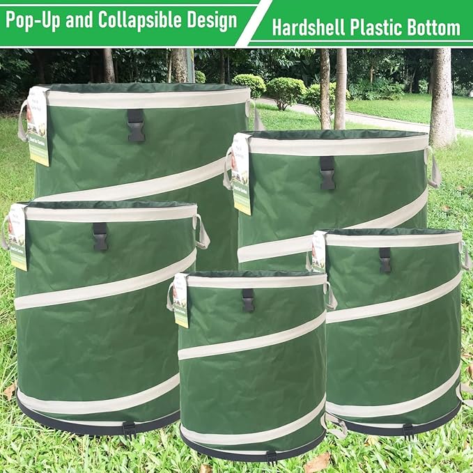 24-Gallon Collapsible Trash Can (19x21 in) Hard-Shell Bottom Leaf Bag,Yard Waste Bags,Garden Debris Bag,RV Camp Waste Bin,Pop-Up Trash Can,Recycling Bin,Laundry Hamper,Lawn Grass Clippings,Weed Barrel