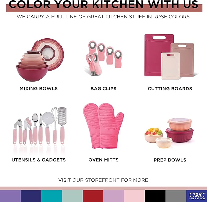 COOK WITH COLOR Prep Bowls with Lids- Wide and Deep Nesting Plastic Small Mixing Bowl Set with Lids, 12 Piece Set - Deep Bowls, Pink