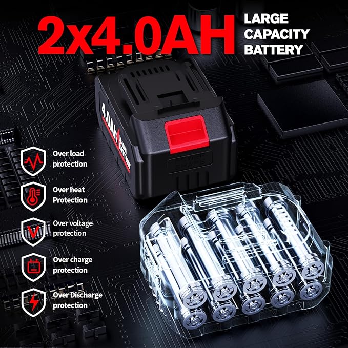Cordless Angle Grinder 4-1/2 inch, 12000 RPM Brushless Motor Electric Grinder Power Tools with 2x4.0Ah Battery & Fast Charger, Power Metal Grinder for Cutting, Grinding, Polishing