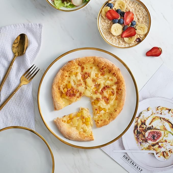 White Luxury Plates and Bowls Sets, 12 Piece Porcelain Dinnerware Sets Service for 4, Modern Dinner Plates Set, Gold Rim Dish Set for Wedding Anniversary Birthday