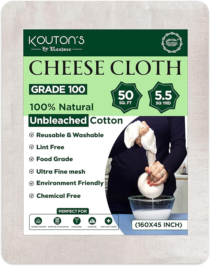 100% Unbleached Cheese Cloths - Grade 100-50 Sq Feet - 5.5 Sq Yards Organic cheesecloth For Straining -Reusable Washable Ultra Fine Cheesecloth for Turkey Straining, Cooking, Baking, Cheese Making