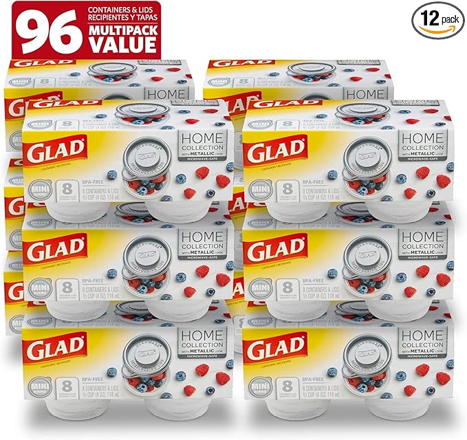 Glad GladWare Home Mini Round Food Storage Containers - Small Meal Container Holds up to 4 Ounces of Food - Lock Tight Seal, 8 Count - 12 Pack