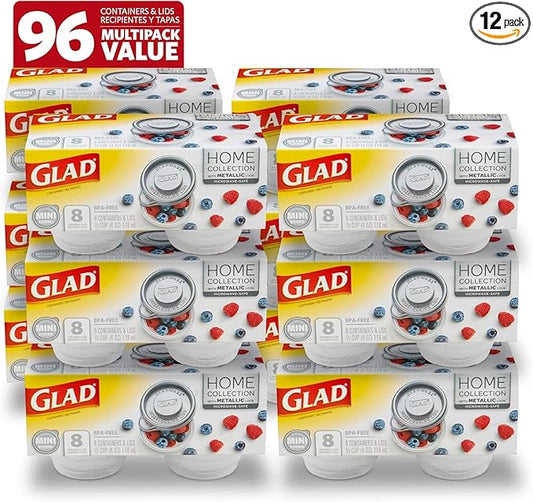 Glad GladWare Home Mini Round Food Storage Containers - Small Meal Container Holds up to 4 Ounces of Food - Lock Tight Seal, 8 Count - 12 Pack